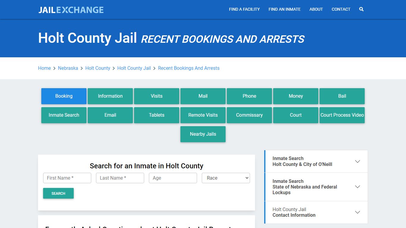 Holt County Jail NE Recent Arrests and Bookings - Jail Exchange