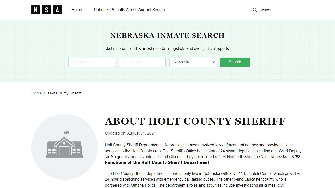 Holt County Sheriff, Nebraska and County Jail Information