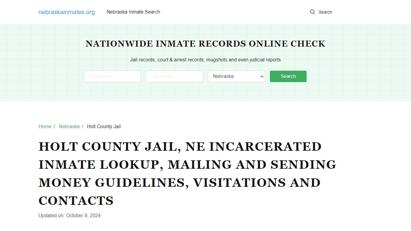 Holt County Jail, NE: Offender Locator, Visitation & Contact Info